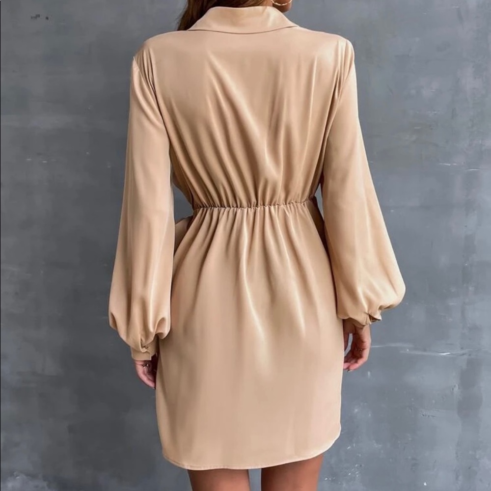 Half Button Knot Side Shirt Dress - Picture 4 of 5